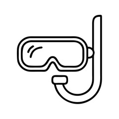 Diving goggles and snorkel vector icon for summer vacation and underwater adventures design, line art