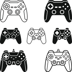 Collection of Black Game Controllers icons Silhouette, Video Game Controllers in Black svg, Game controllers set silhouettes