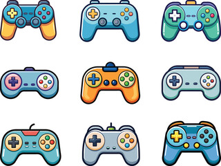 Collection of Black Game Controllers icons, Video Game Controllers in Black, Game controllers set vector illustration