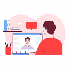 Video Conference: A person engaged in a video conference, demonstrating modern communication in a minimalist digital world.