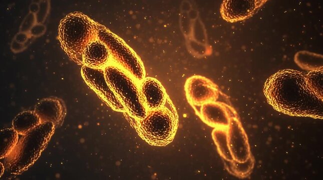 Realistic time-lapse of human cells dividing under a microscope, showing visible chromosomes separating during mitosis. Authentic scientific documentary style illustrating cellular reproduction and li