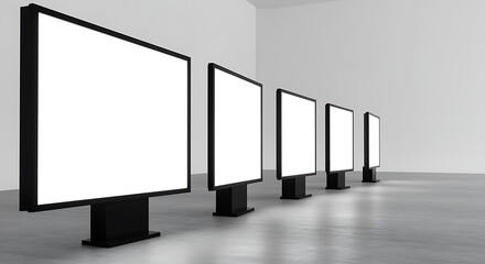Modern digital displays in a gallery setting digital screens blank screens