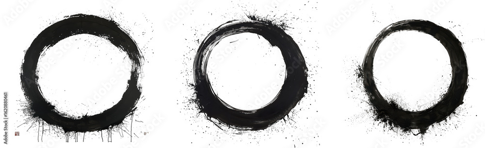Poster three black grunge circles on transparent background create an abstract artistic design element for 