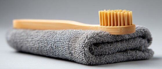 Bamboo Toothbrush on Gray Towel
