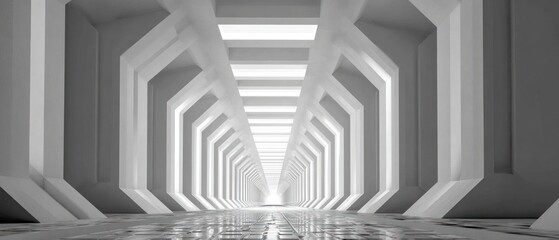 Fototapeta premium Abstract White Hexagon Corridor: A Futuristic Architectural Visualization