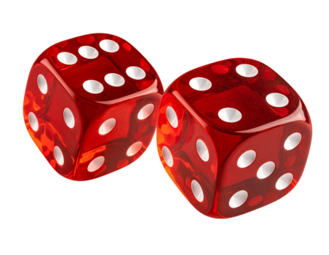 Dados vermelhos translúcidos caindo em perspectiva dinâmica com efeito de movimento – isolados em fundo transparente – AI gerado