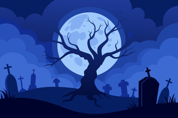 halloween landscape with moon