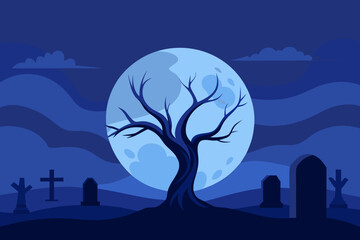 night landscape with tree