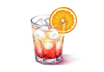 Refreshing Summer Cocktail - An illustration of a delicious summer cocktail with ice and an orange slice. Perfect for menus, websites, or advertisements