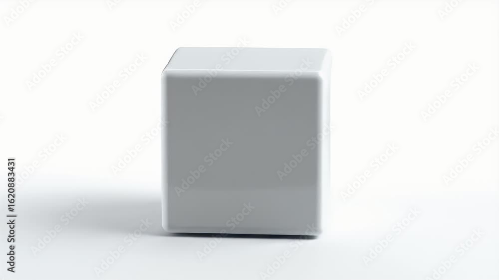 Poster minimalist white cube: a static 3d render of a smooth, blank cube on a white background