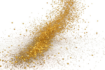 An abstract stream of shimmering isolated golden particles and sparkling glitter dust for creative design. Transparent Background Png image Isolated on white background