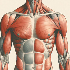 Upper Body Musculature Rendered in Classic Anatomical Chart Style
