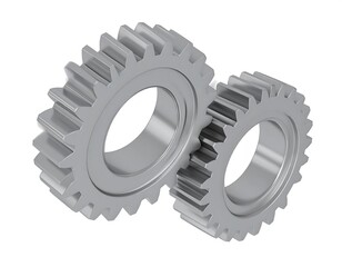 Two interlocking gears, metallic gray