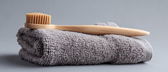 Bamboo Toothbrush on Grey Towel