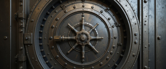 Fototapeta premium Secure vault door opening action financial institution photography industrial environment close-up view safety concept