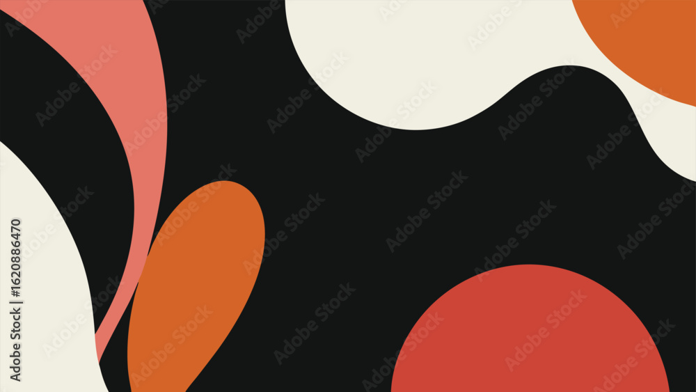 Poster abstract modern art with fluid shapes in retro style color palette