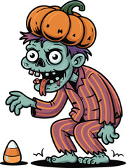 Obraz premium Halloween Zombie with Pumpkin Hat and Candy Corn