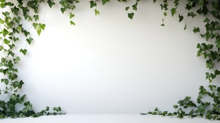 Green ivy plant on a white wall.