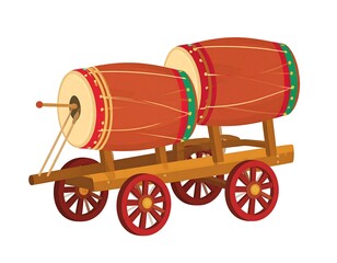 Two large drums on a wooden cart (1)