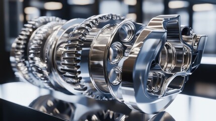 Close-up view of intricate metal gears and components.