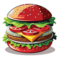 Hamburger on white: A delicious isolated cheeseburger with beef, cheese, bun, lettuce, tomato, and onion