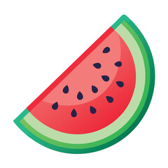 Watermelon fruit slice or cross section with seeds flat color art vector icon on white background