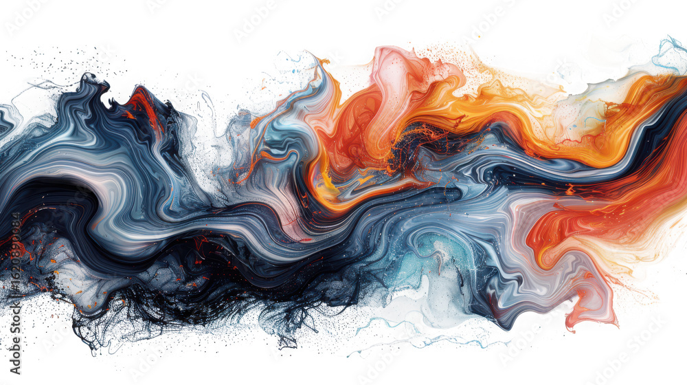 Poster abstract fluid art background with vibrant orange and blue colors creating a dynamic and modern desi
