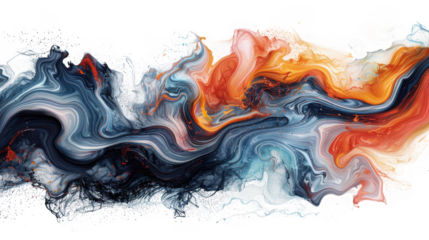 Abstract fluid art background with vibrant orange and blue colors creating a dynamic and modern design isolated on transparent background