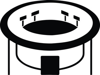 Black and white graphic icon of a stadium with seating and lights arena sports