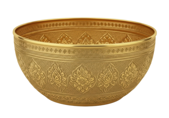 Traditional Thai Gold Bowl with Ornate Pattern
