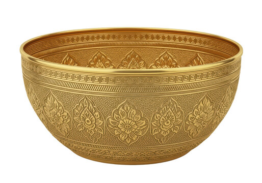 Traditional Thai Gold Bowl with Ornate Pattern
