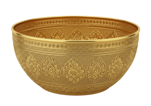 Traditional Thai Gold Bowl with Ornate Pattern
