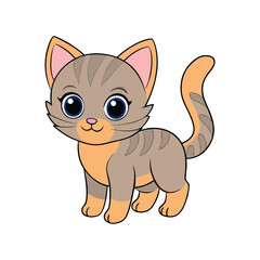 Obraz premium Cute cartoon tabby kitten with big blue eyes animal