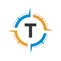 Compass Logo Combine With Letter T Vector Template