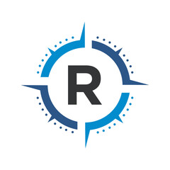 Compass Logo Combine With Letter R Vector Template