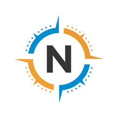 Compass Logo Combine With Letter N Vector Template