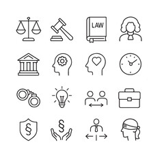 Simple Line Icons Representing Legal and Business Concepts