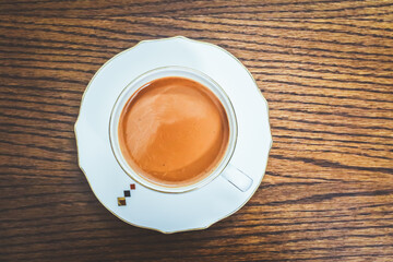 Top View Tea Cup on Wooden Table Cozy Drink Flat Lay