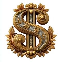Ornate Golden Dollar Sign with Floral Accents money