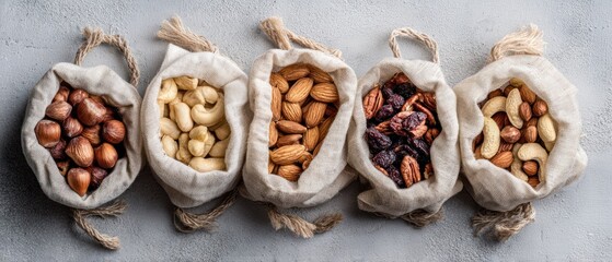 Assortment of Nuts and Dried Fruits in Small Bags
