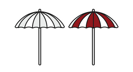 Obraz premium Colorful Beach Umbrellas Minimalist Graphic Design with Summer Holiday Theme, Isolated on White Background