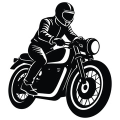 Naklejka premium Rider on motorcycle black silhouette helmet white