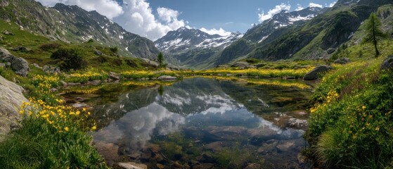 Alpine Lake Reflection: Serene Mountain Scenery