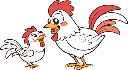 Chicken and baby chicken in white background vector design, Chicken vector design, Cartoon Chicken vector design