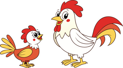 Cock and baby chicken vector design, Cock illustration vector design