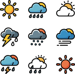 Obraz premium Weather icons set sun rain lightning clouds forecast