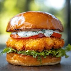 A yummy fried fish burger