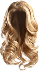 Today's illustration of a luxury wig featuring soft waves and warm blonde tones, designed for easy digital editing and professional presentations. This file has a floating effect, completely devoid of
