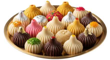 Assorted Indian Modak Sweets on Golden Plate
