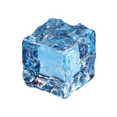Obraz premium Close-up of a single, faceted ice cube, translucent blue